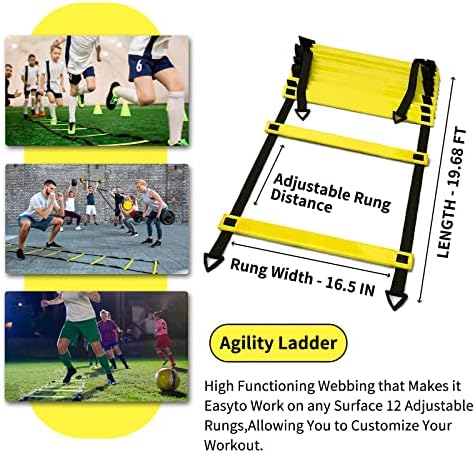Conjunto de equipamentos de treinamento de agilidade de futebol ihepyq, 12 pés de agilidade de 20 pés, 12 cones de disco, 4 estacas
