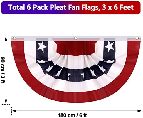 6 peças EUA bandeira fã plissada bandeira americana bandeira patriótica Banner de meio fã dos Estados Unidos com ilhós para decoração