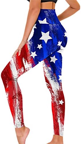 Calças de exercícios de cintura alta para feminino 4 de julho Estrela e treino impresso Leggings bandeira americana Running Cappris