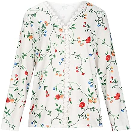 Camisas de algodão feminina de Uqrzau V de pescoço casual de manga curta confortável de renda solta t-shirt top 2023 Long Top