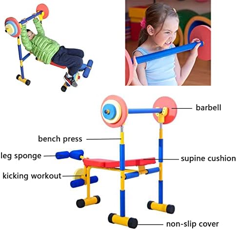 Kids Fun e Weight Bench, equipamento de fitness para crianças conjunto de peso ajustável de peso, equipamento de banco de