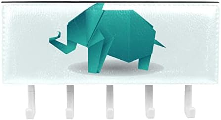 Organizador de rack de elefante de origami verde com 5 ganchos, prateleira de banheiro da parede, prateleira de armazenamento