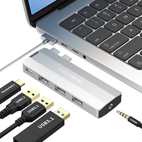 Adaptador de cubo USB C para MacBook Pro/ Air M1 M2 13 14 15 16 2022-2019, ACASIS 5 em 1 MacBook Pro Accessories com 10 Gbps