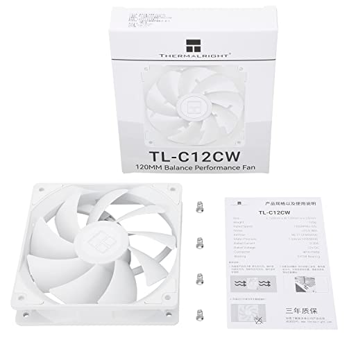 Termalright TL-C12CW Ventilador CPU branco de 120 mm Fan de cooler, 4pin PWM Silent Computer Film com rolamento S-FDB incluído, até 1550 rpm de ventilador de resfriamento