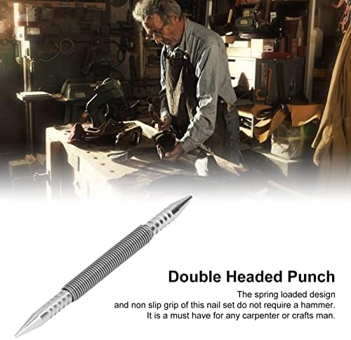 Metal Dual Head Unhel Setter, Ferramenta de perfuração de unhas de mola central para artesanato de couro diy artesanal
