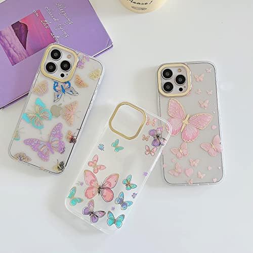 Ooooops compatíveis com o iPhone 14 Pro Max Case para mulheres meninas, borboletas douradas glitter, padrão fofo de amor em forma