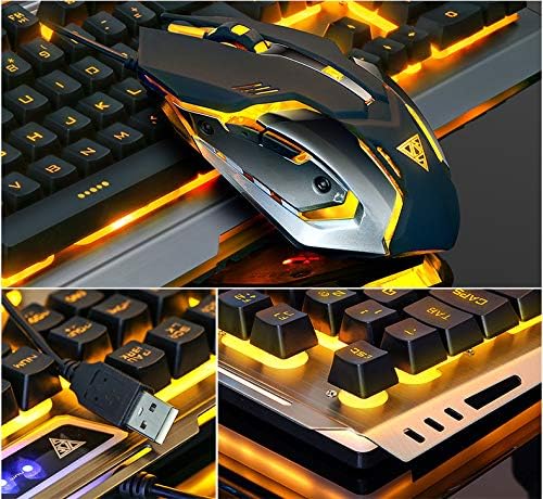 Teclado amarelo e combinação de mouse, com fio Orange Gaming Mouse amarelo teclado LED LED LIMENTO DE BENÇÃO LIVRADA DE BENÇÃO DE GRANHOS DE MULTIMEDIA PRIMELHO DE PROMUTORES BOTTONS ERGONOMIC