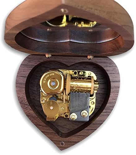 Binkegg Play [Davy Jones] Walnut Wooden Heart Music Box com movimento musical Sankyo