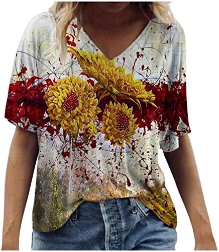 Camisetas t para mulheres casuais plus size flores cênicas imprimindo pescoço redondo de manga curta blusas blusses camisa tops