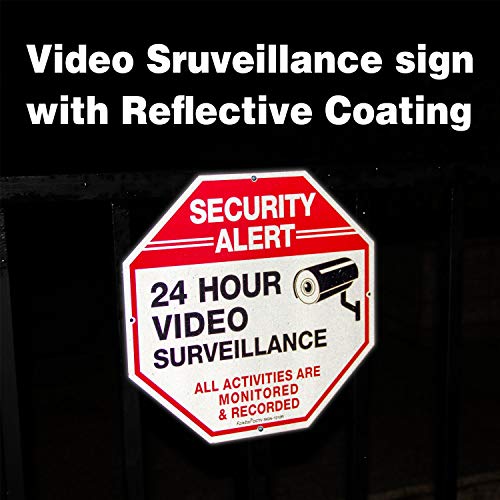 Alerta de segurança Faittoo, vigilância por vídeo 24 horas, todas as atividades monitoradas sinais, 10 x 10 .040 Sinal de aviso reflexivo de alumínio para câmera de segurança de negócios em casa, uso interno ou externo