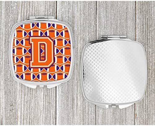 Tesouros de Caroline CJ1072-DSCM DSCM D Futebol Orange, Branco e Regalia espelho compacto, espelho de maquiagem de viagem decorativa