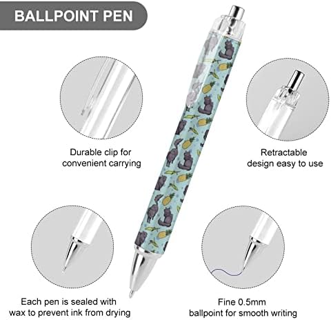 Caneta de caneta de pinela de abacaxi de gato caneta de presentes retráteis para canetas de negócios de trabalho 2 pcs