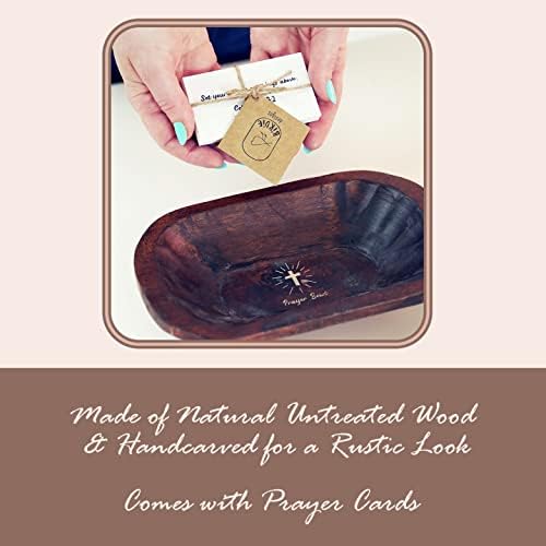 Tigela de massa de oração com cartas - tigela de massa de madeira 9,5 polegadas - tigelas de pão de madeira rústica