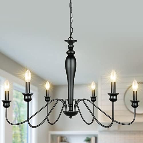 Lustre de fazenda de 6 luzes de 6 lustres de ferro preto lustres de ferro preto lustre industrial rústico para sala de jantar sala de estar betadão de quarto de cozinha celeiro