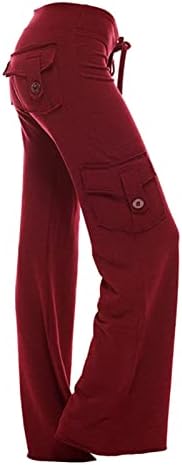 Calças de ioga de bootcut femininas com bolsos de botão elástica para fitness de treino - Leggings de ioga de material fino super