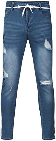 Iyyvv Mens Hole Casual Hole Denim Straight Trouser Straight Trousised Slim Jeans Long Pants