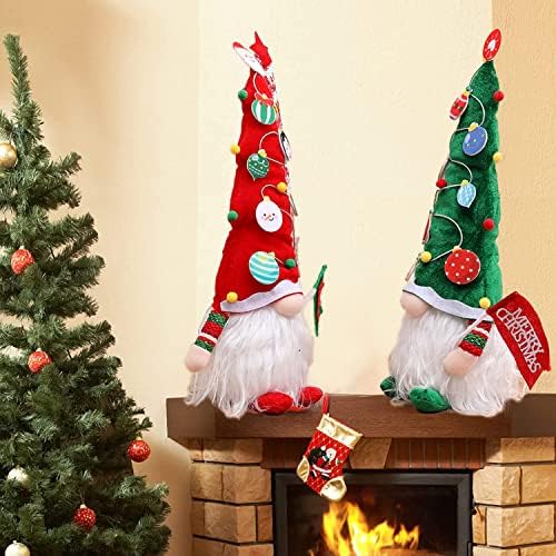 Decorações de Natal iluminadas, Decorações de Gnome de Natal com Feliz Sinal de Natal e Luzes, Elfos suecos Gnome Plush Tomte Papai Noel Ornamentos de Natal Presentes Decoração de férias de bandeja em camadas, 2 pacote