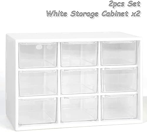 2pcs H&W Mini 9 Gavet Storage Gabinete para maquiagem, materiais de arte, peças pequenas, armário de armazenamento de suprimentos