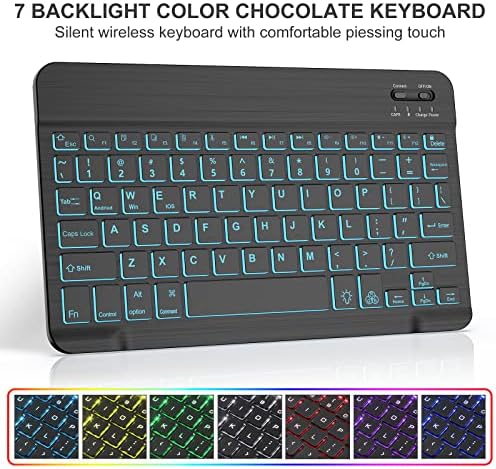 Caixa do teclado do iPad do iPad Kvago, caixa de 5ª geração do iPad Air com teclado, 7 cores iluminadas, destacável, teclado