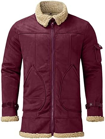 Jaquetas de inverno dyguyth para homens mais zíper de tamanho de lapela sherpa forrado casacos de lã de inverno grossos e grossos