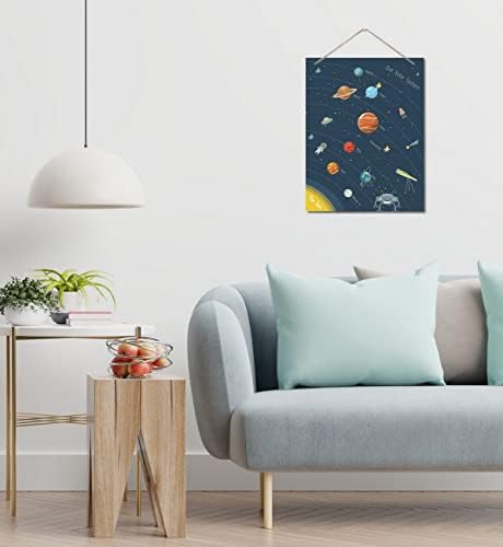 Sinal de decoração do sistema solar, sinais de madeira estampada pendurada, espacial com tema Galaxy Astronauta Decoração de arte da