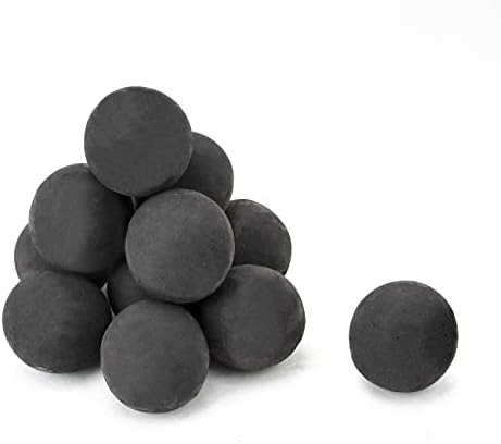Bolas de incêndio em cerâmica do Skyflame, conjunto de 12 pedras de fogo redondas definidas para fogueiras internas e externas ou acessórios de lareiras, 4 polegadas, preto