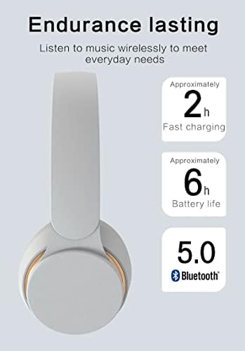 Fones de ouvido sem fio Bluetooth 5.0 para Fire HD 8 sem fio sobre o ouvido Bluetooth Folding Headphones Hi -Fi Bass dinâmico dinâmico, fone de ouvido macio com microfone - branco