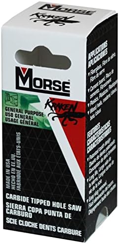 Morse Kraken Mhstk38, serra de buraco, gorjeta de carboneto, 2-3/8 de diâmetro, 1 lâmina