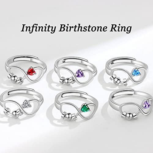 Cheodin Infinity Heart Birthstone Anéis para mulheres meninas anel de fidget de nascimento ajustável para ansiedade
