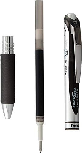 Pentel Energel 0.7 Recil Tindo para canetas BL57 e BL77, caixa de 6 preto e 6 azul 0,7mm, ponta de metal, o refil