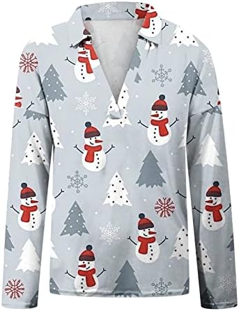 Camiseta feminina Moda de Natal Butão V Camisetas de pescoço de manga longa Pullover Blush de túnica de túnica vintage para mulheres