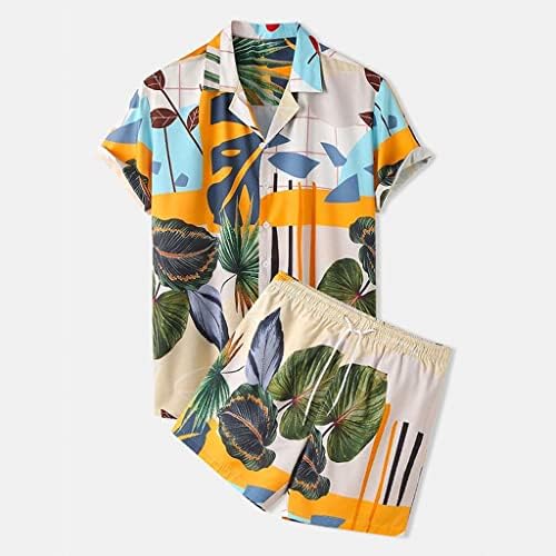 HNKDD Men's Print Set Botão de lapela Camisa de manga curta e praia Conjunto de verão curto para homens Hawaiian Casual Conjunto S-3xl
