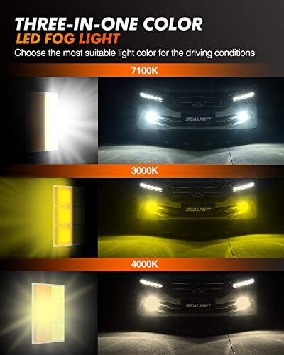 Sealight 9006 lâmpadas de neblina LED lâmpadas de 3 cores ajustáveis ​​5000 lúmens 7100k frio branco 3000k amarelo 4000k