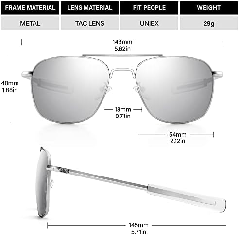 Óculos de sol para aviadores quadrados de Peekaco - estilo piloto militar, lentes polarizadas, templos de baioneta, proteção