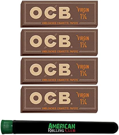 Papões de rolamento de cigarros da OCB Virgin ~ 1 1/4 ~ 4 pacote ~ Inclui American Rolling Club Tube