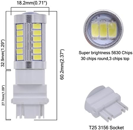 Katur 2-Pack Super White 950LUMS 3157 3047 3057 3155 3457 4057 Base 33 SMD 5050 Substituição de LED para incandescência de