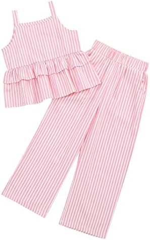 Roupa de 2 peças da Lionjie Girl Cami calças de perna larga largura de roupas de verão com 2 bolsos 3-12y
