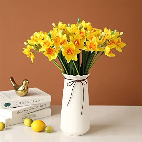 Hananona 10 PCs narcodilos artificiais Flores Narcissus Spring Flower Fake Silk Flower Arranjo para decoração de casamento