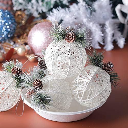 Enfeites de bola de natal, 4pc Conjunto branco Pinecone Rattan Thread String Árvore de Natal Ornamento de Natal Trees Decorações de