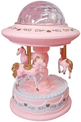 Caixa de música rosa de música xjjzs, caixa de música colorida de carrossel, presente de clockwork infantil, presente de aniversário