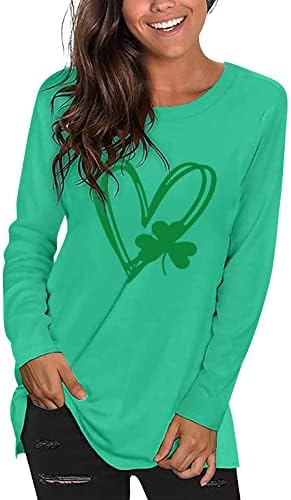 Nokmopo Womens camisas femininas impressão casual no pescoço redondo de manga comprida Patrick's Day's Pullover Tunic Tops