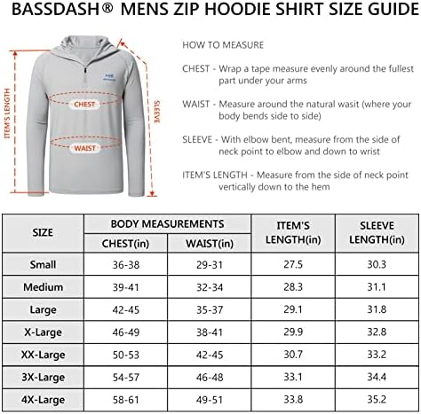 Bassdash Men's UPF 50+ 1/4 Zip Pishing Capuz Camisa rápida Seco de manga longa Proteção solar FS24M