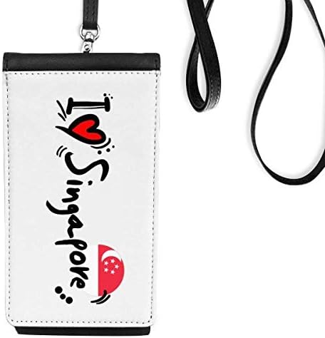 I Love Singapore Word Flag Love Heart Ilustração Phone Carteira Pão pendurado bolsa móvel bolso preto bolso