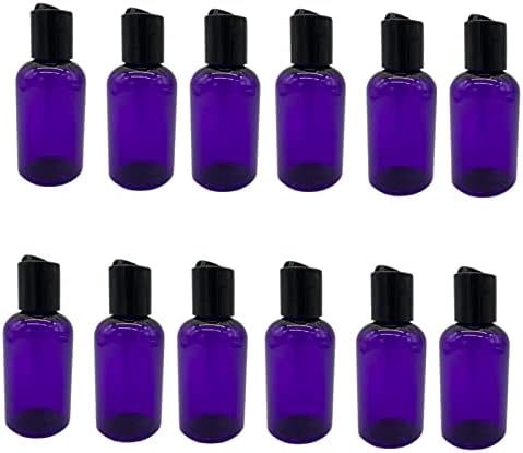 2 onças de garrafas de plástico roxo -12 pacote de garrafa vazia recarregável - BPA livre - óleos essenciais - aromaterapia | Black