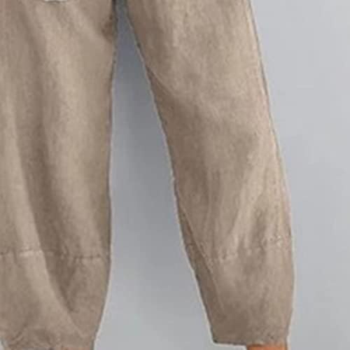 Calça de cama de linho feminino calça folgada calça elástica da cintura de verão as calças de praia