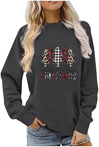 Akollsppnsy Women Crewneck Sweatshirt Growsess Crewneck Tops Merry Christmas Christmas Geral de Manga Longa Tops para Mulheres