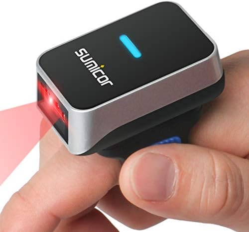 Sumicor Barcode Scanner 2D Bluetooth Wireless Ring Barcanners, portátil Mini 1D e 2D Código de barras de dedo Código de barra