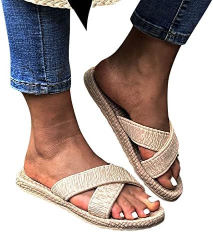 Sandálias de garotas de palha gaoxina planas para mulheres sapatos casuais linho linho de linho Tamanho da praia 9