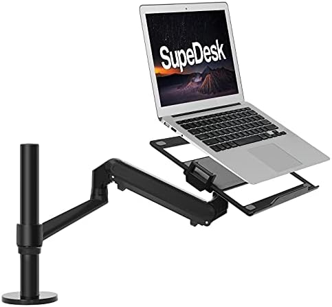Supedesk Monitor Mount, montagem de mesa de laptop atualizada, braço de mola de gás único, altura e ângulo ajustáveis