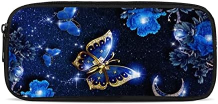 Bulopur Butterfly Flower Boxs com zíper, azul de borboletas florais organizador de capa adulto, lua estrelada